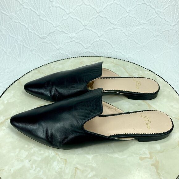 J. Crew Mules Womens 8 Black Leather Pointed Toe Sleek Minimalist Slip On Clogs - Picture 6 of 12